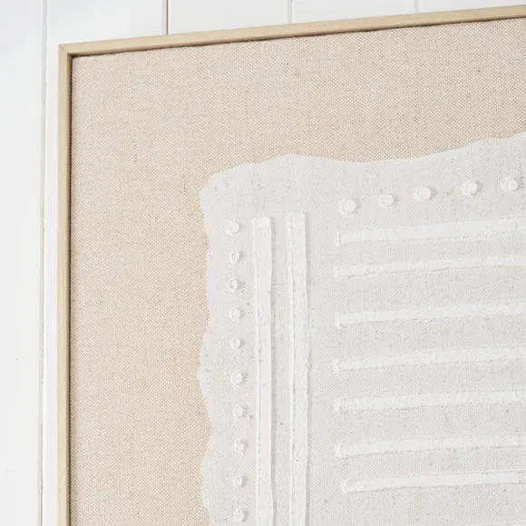 White & Natural Abstract Design Linen Framed Canvas 3