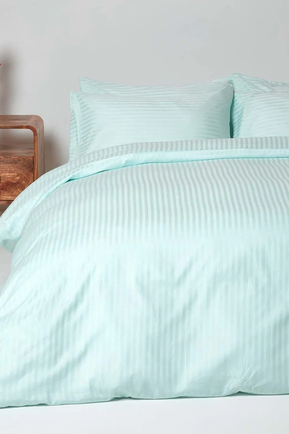 Homescapes Egyptian Cotton Stripe Duvet Cover & Pillowcase 330 TC in Blue 2