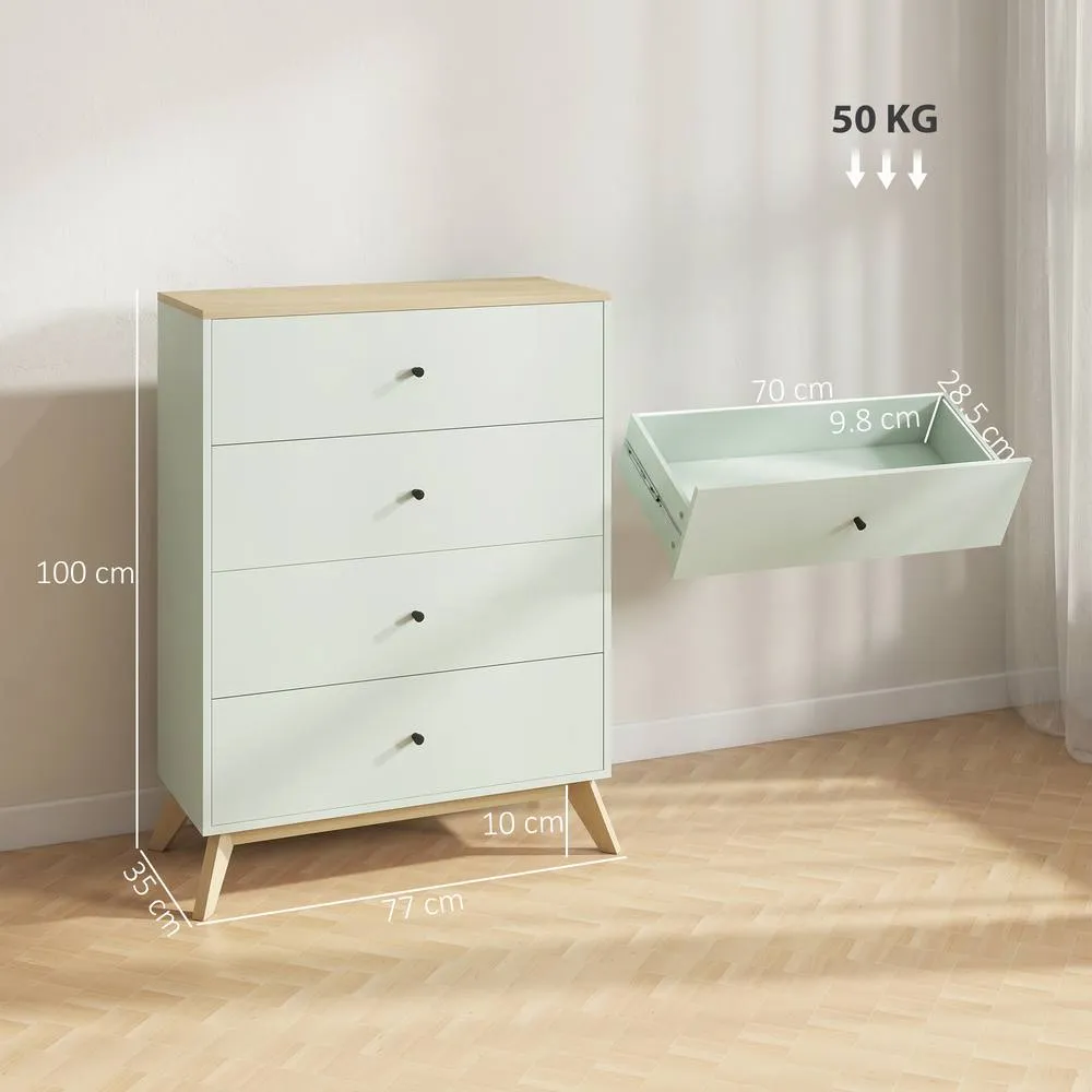 HOMCOM Chest of Drawers, 4 Drawer Storage Cabinet, Light Green & Oak 3