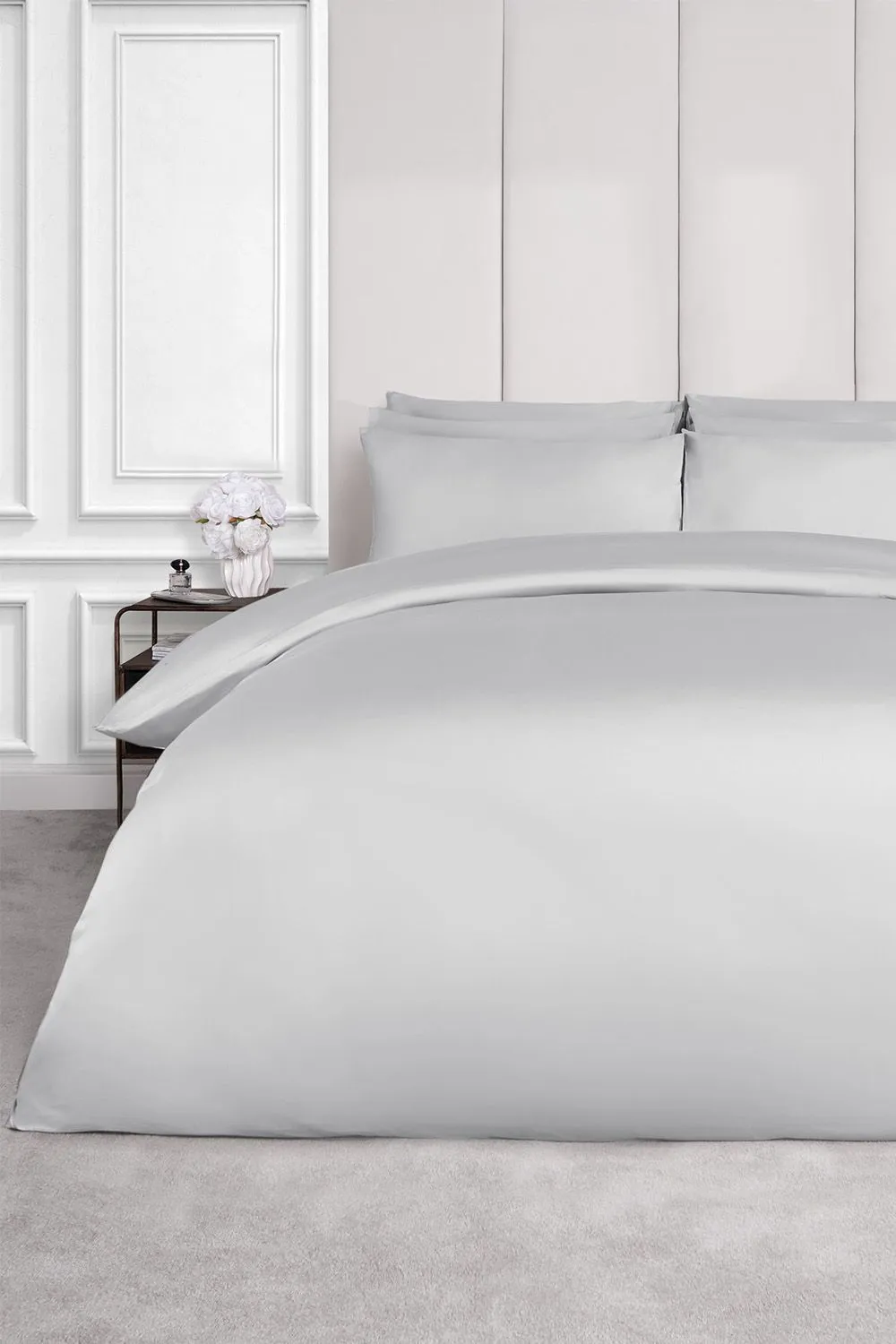 OHS 220 Thread Count Hotel Luxury Premium Quality Cotton Soft Duvet Cover Set in Silver