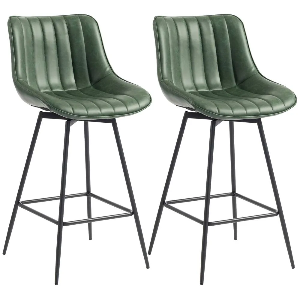 HOMCOM Swivel Bar Stools Set of 2, PU Leather Upholstery, Dark Green 2