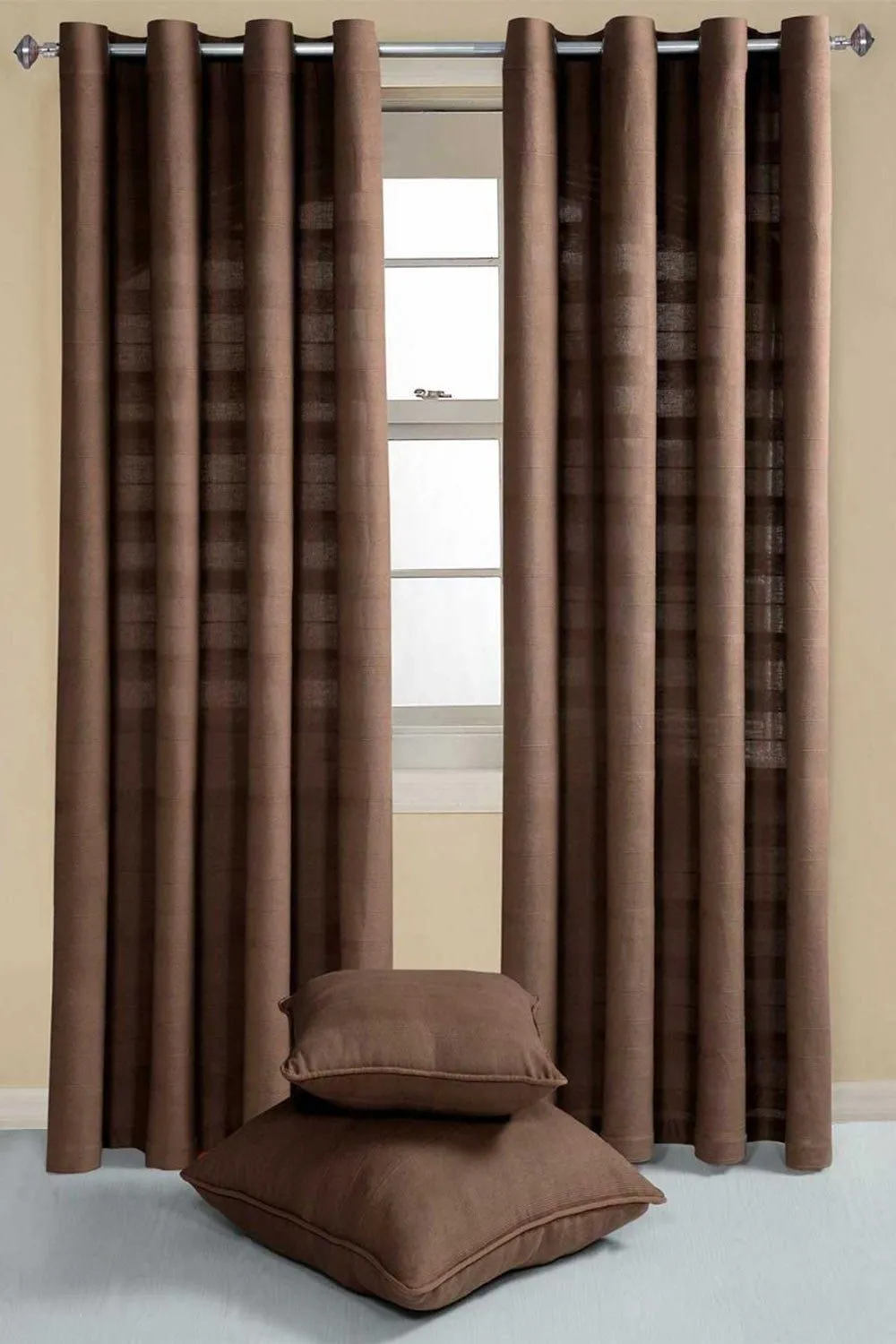 Homescapes Cotton Rajput Ribbed Curtain Pair in Chocolate 2