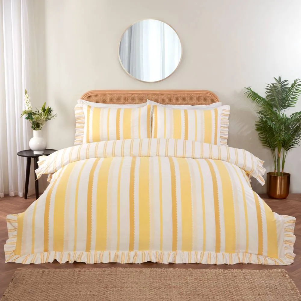 Rapport Home Maya Stripe Polycotton Reversible Duvet Cover Set with Pillowcase in Yellow 4