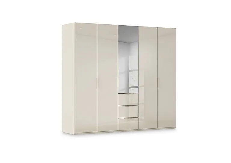 Haven 251cm 5 Door Combi Wardrobe with 4 Glass Doors and 1 Mirror Door