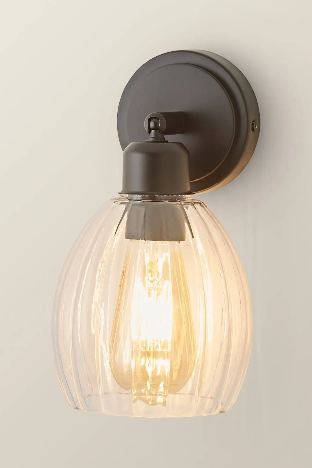 ValueLights Cheltenham Pair of Ribbed Glass Dome Spotlight Wall Lights with Bulbs in Black 4
