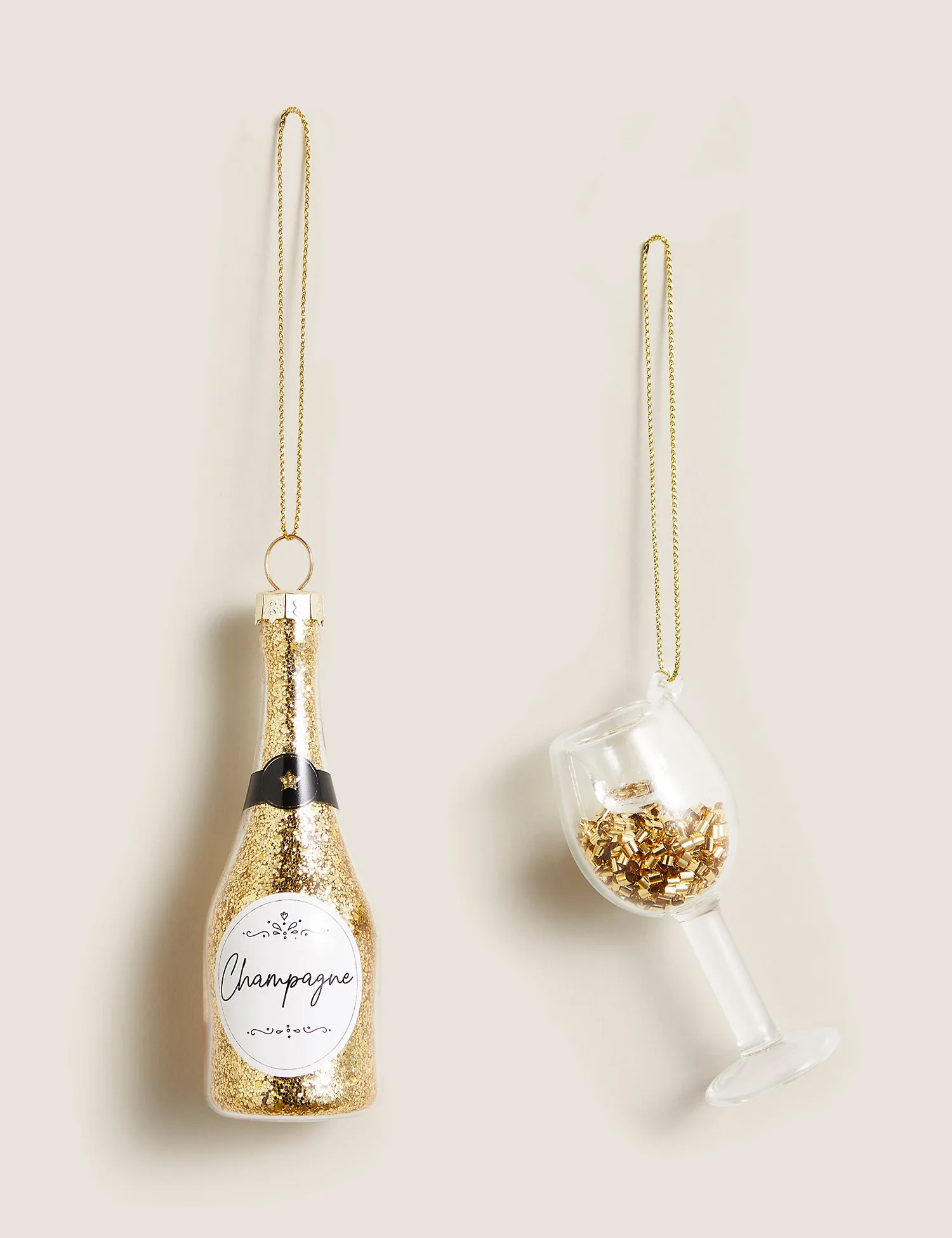 M&S 2 Pack Gold Champagne Tree Decorations, Gold