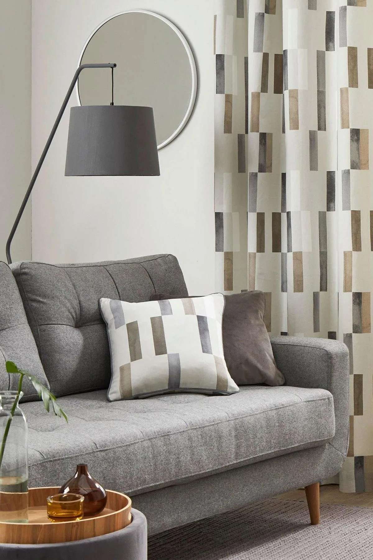 Fusion 'Oakland' Abstract Geo Print Filled Cushion 100% Cotton in Natural 2