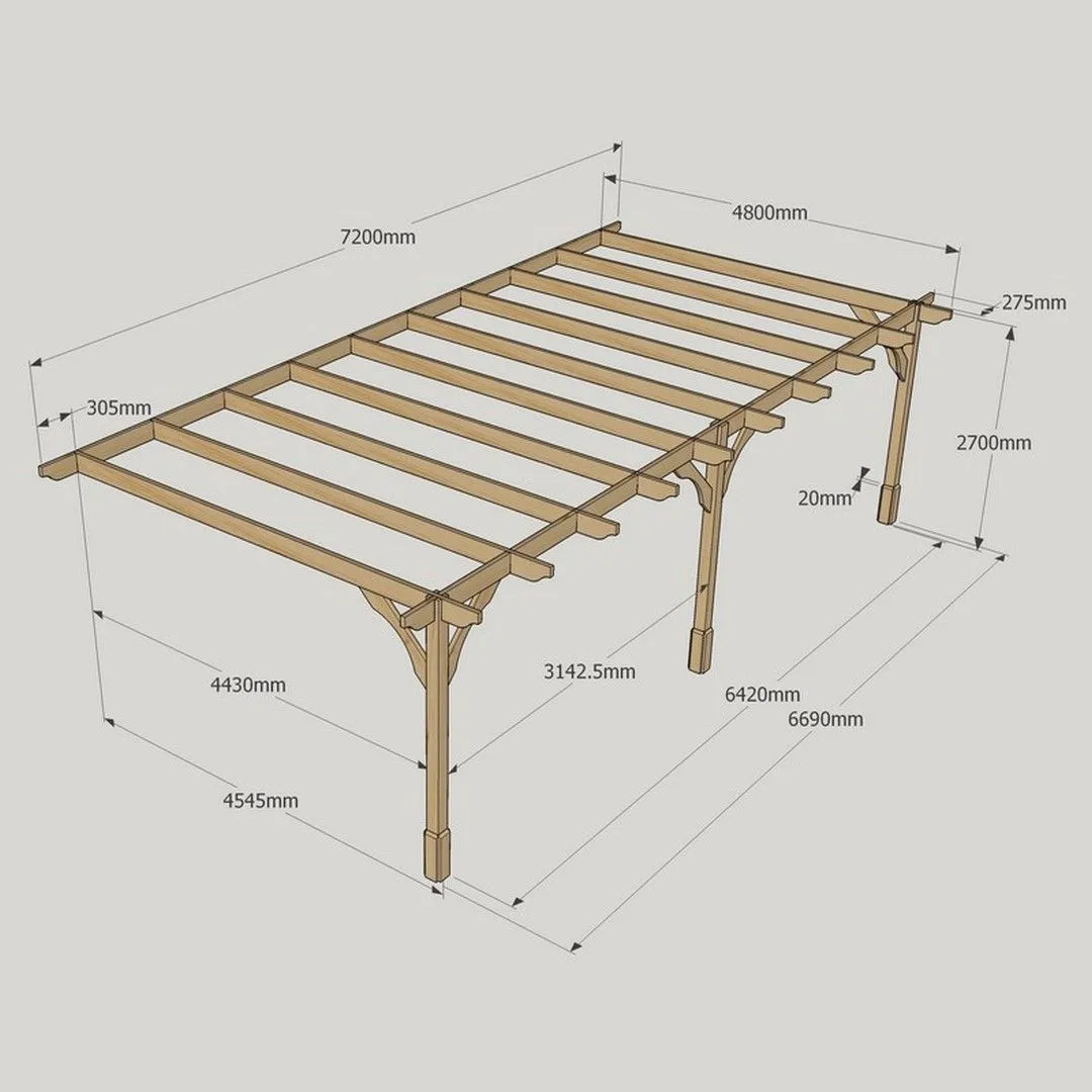 Rutland County Garden Furniture Ltd Wall Mounted Premium Pergola 3 Posts, L480 x W720 x H270 cm, Brown in Green 4