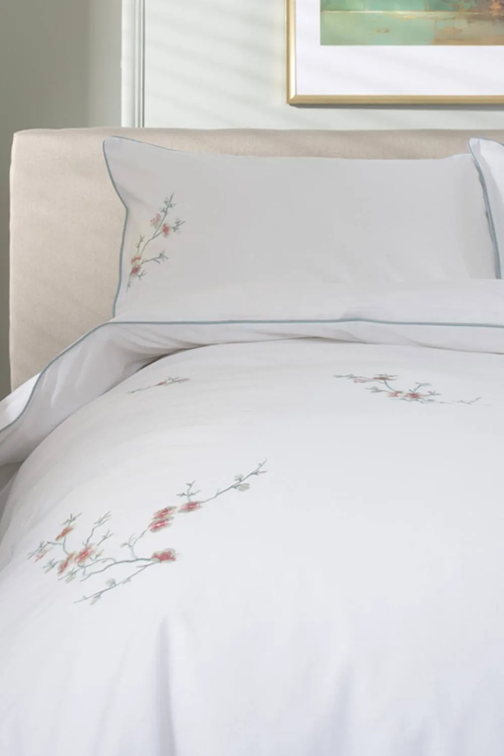 The Lyndon Company Cherry Blossom Teal Cotton Duvet Set with Embroidered in White 4