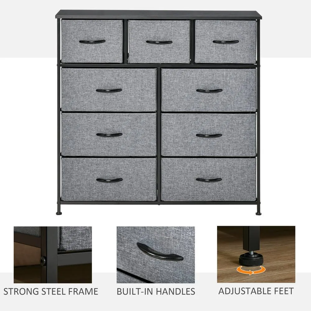 HOMCOM 9 Drawers Storage Chest Dresser Storage Organizer Unit in Black 5