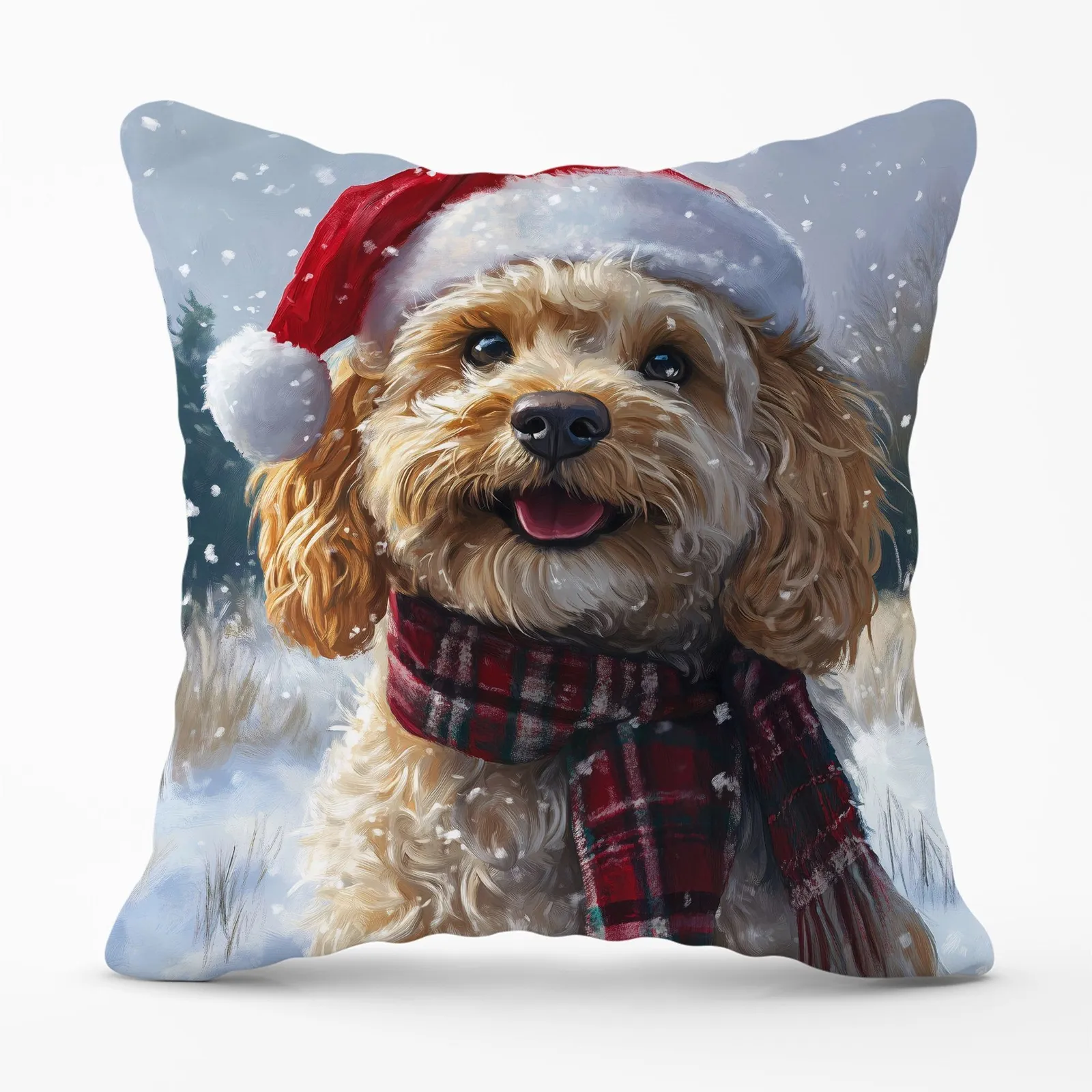 Warren Reed - Designer Christmas Cockapoo Cushion in Brown