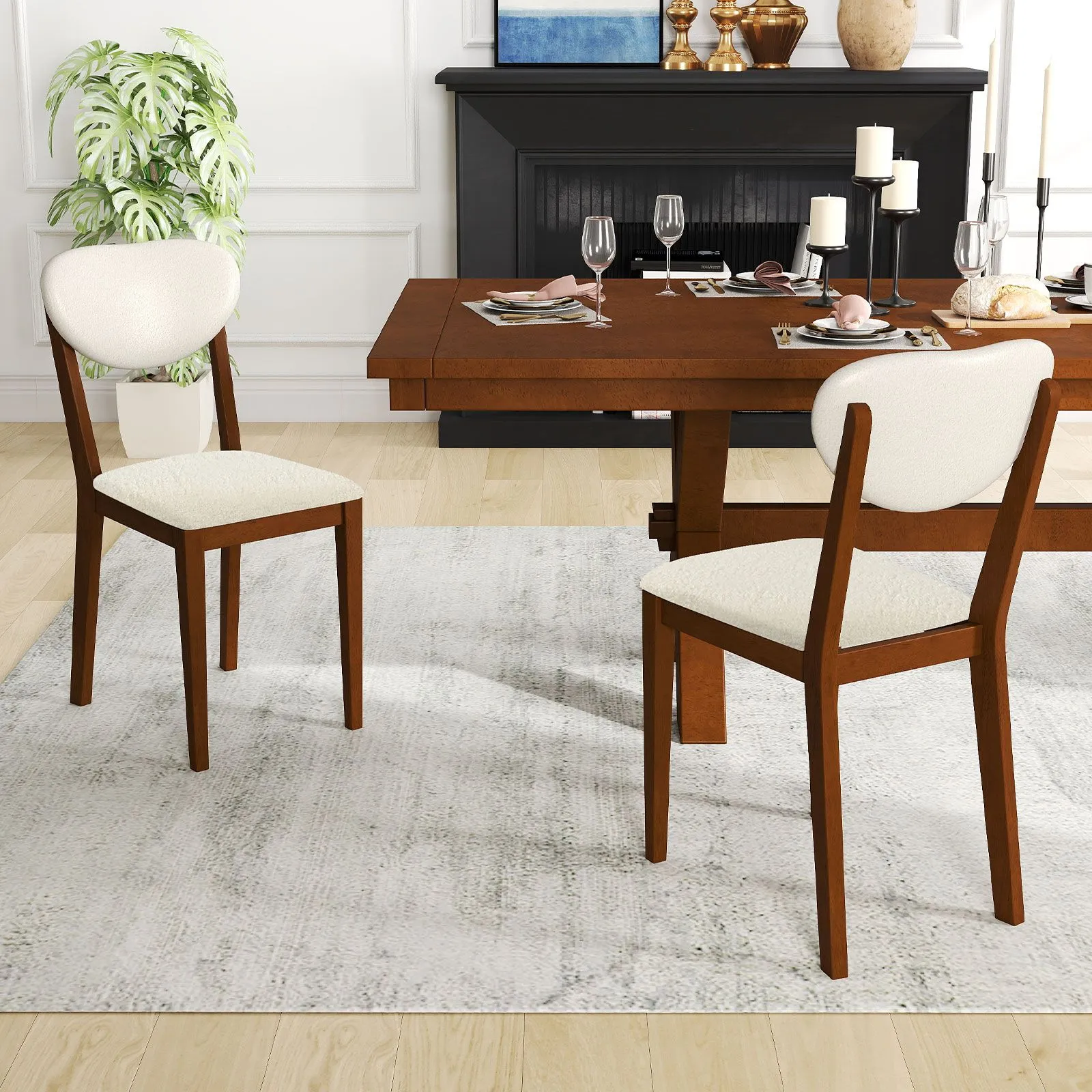 Costway Sherpa Dining Chairs Set of 2 Modern Dining Chair w/Padded Seat in Walnut 3