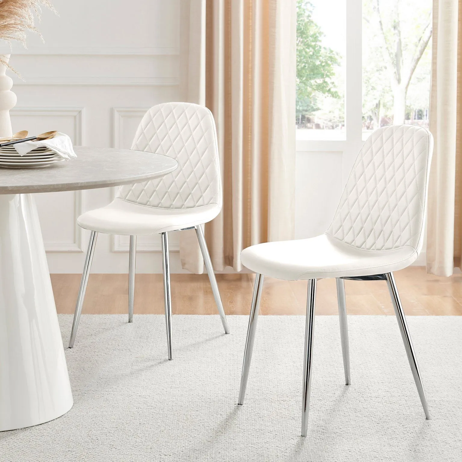 FurnitureboxUK 2x Corona Silver Leg Faux Leather Dining Chair in White
