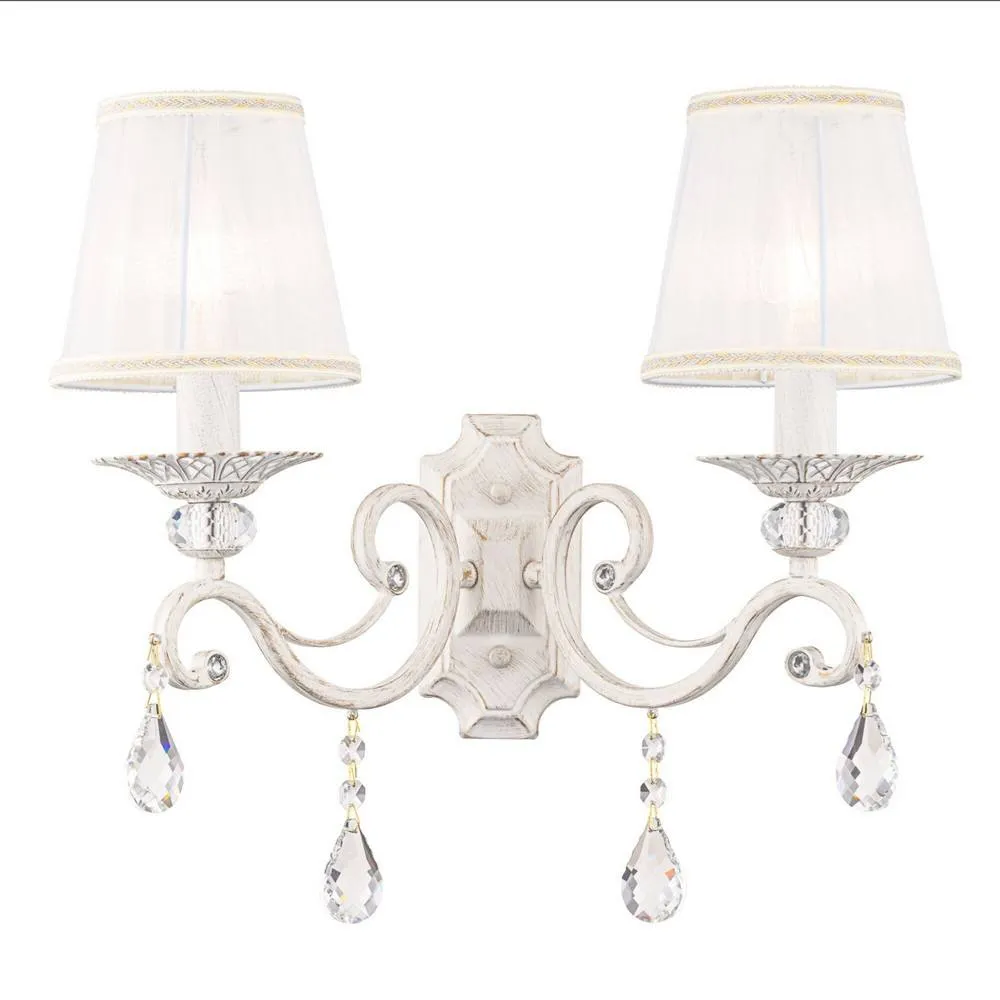 Netlighting Grace Wall Candle Lamp White with Gold & Crystal 2 Light E14
