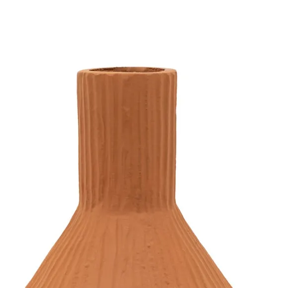 Crossland Grove Poissy Ribbed Cast Metal Vase Terracotta H305Mm, Brown 3