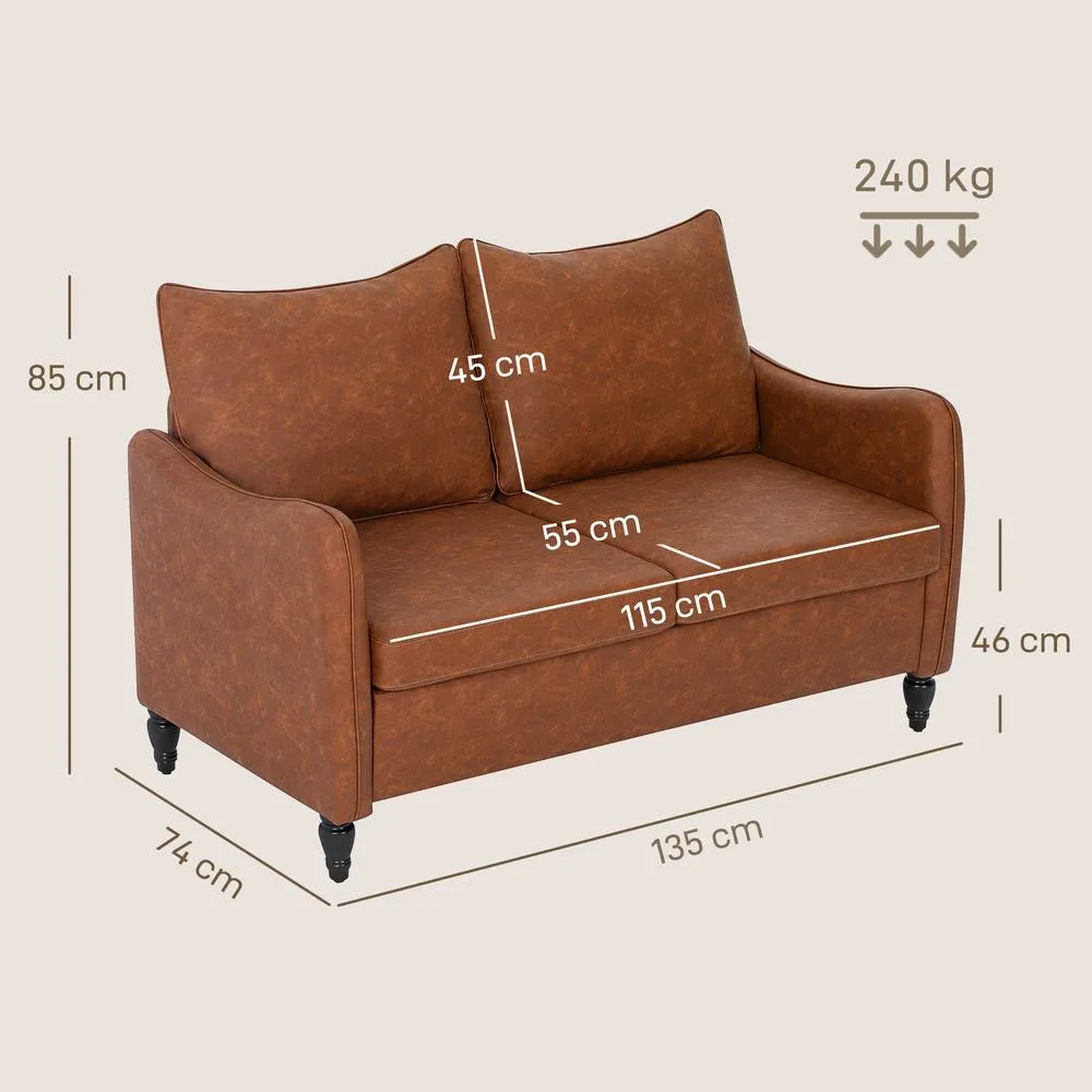 HOMCOM Modern 2 Seater Sofa, PU Leather Upholstered Loveseat Settee in Brown 3