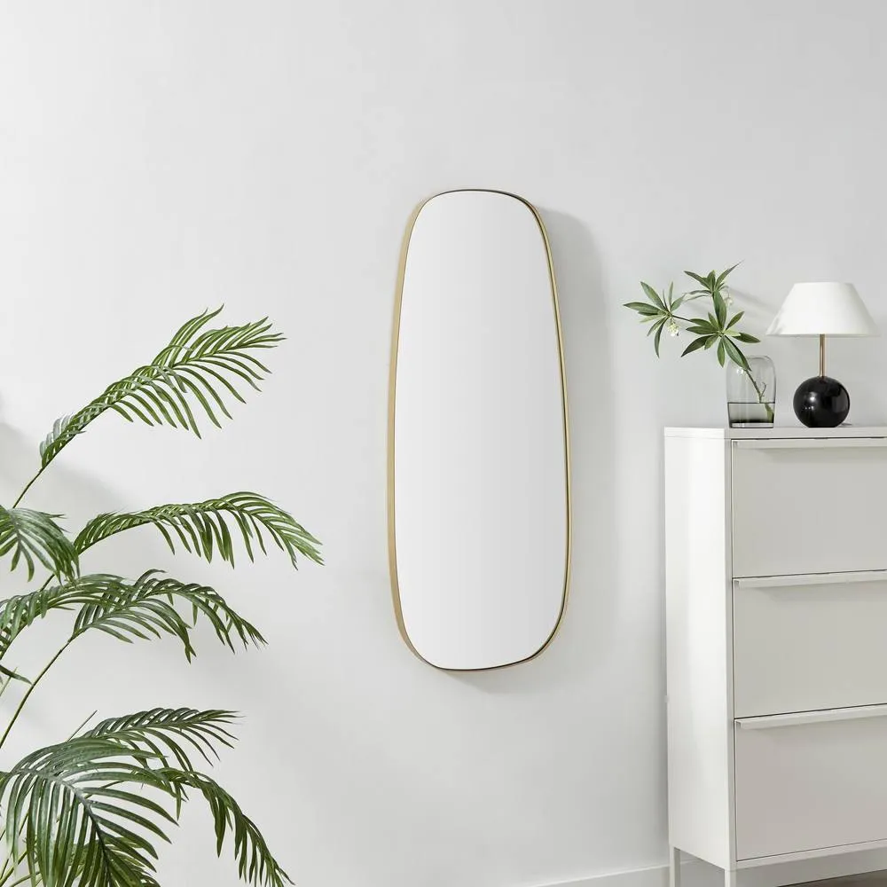 FurnitureboxUK Elodie Gold Metal Large 120x50 Pebble Shape Wall Mirror