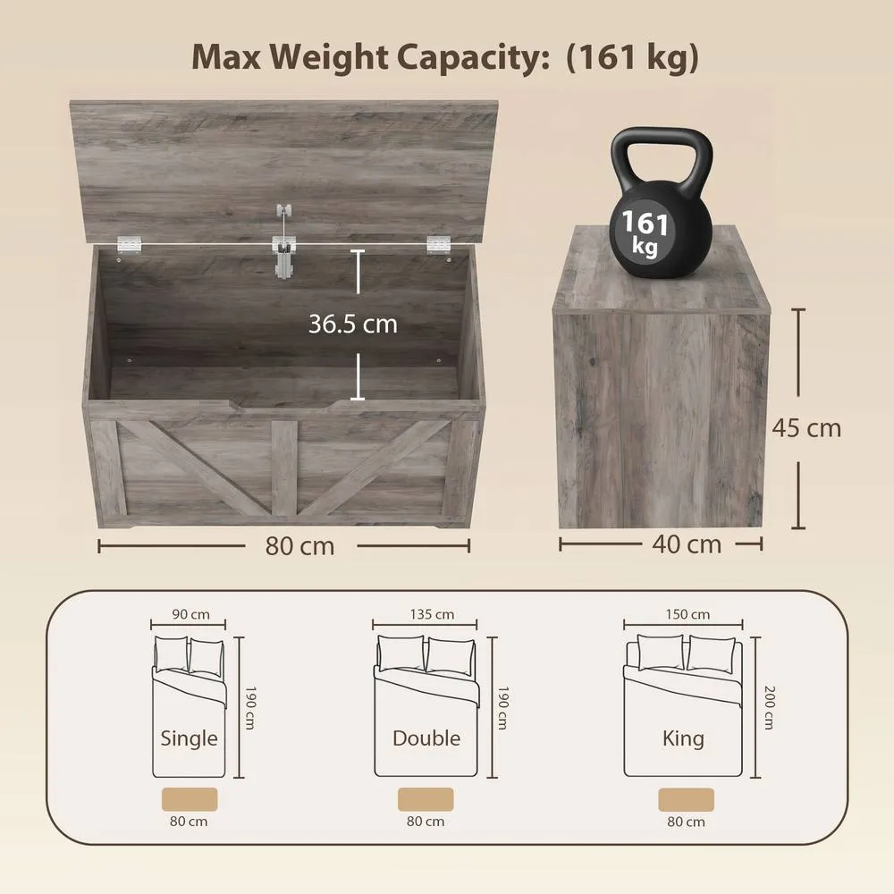 HOMCOM Storage Trunk for Living Room, with Safety Hinge, 80cm, Grey 3