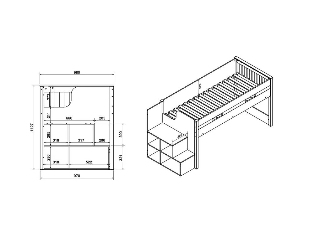 Flair Charlie Staircase Mid Sleeper Cabin Bed in Grey 6