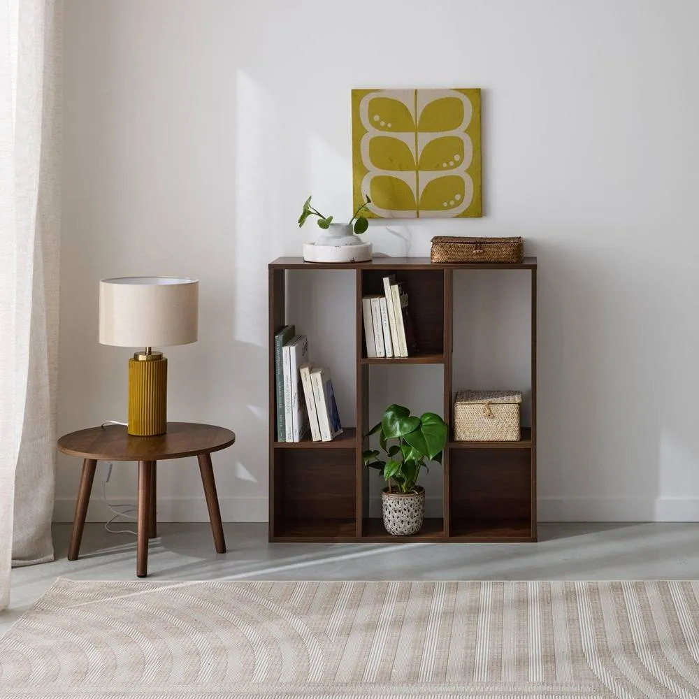 sweeek 3-shelf Bookcase With 6 Compartments in Dark Brown 1