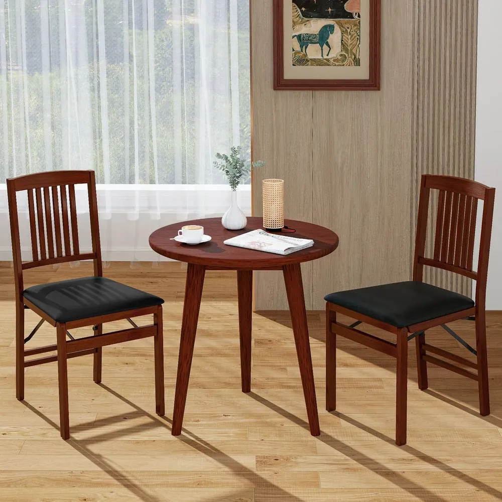 Costway Folding Dining Chairs Set of 2 Foldable Upholstered Kitchen Chairs Brown 3