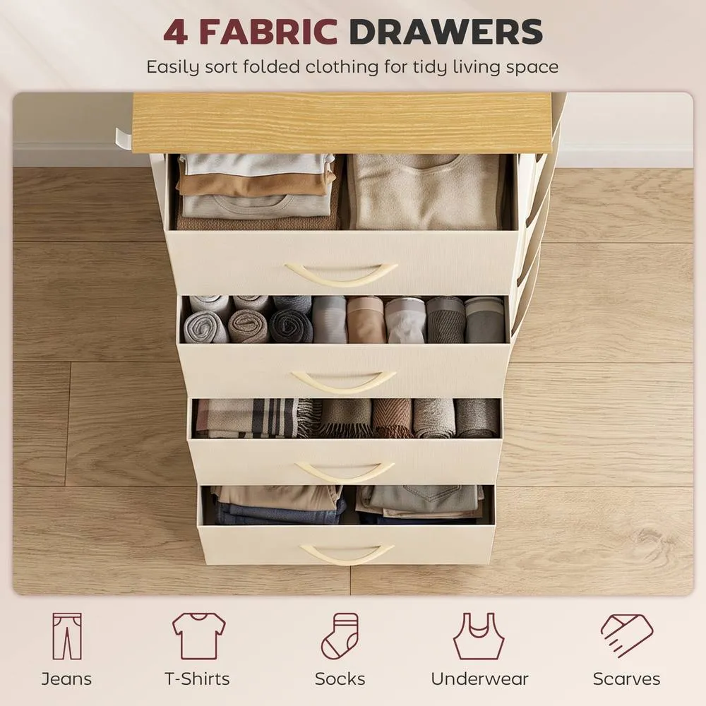 HOMCOM Fabric Chest of Drawers, 4 Drawer Dresser for Bedroom, Beige 4