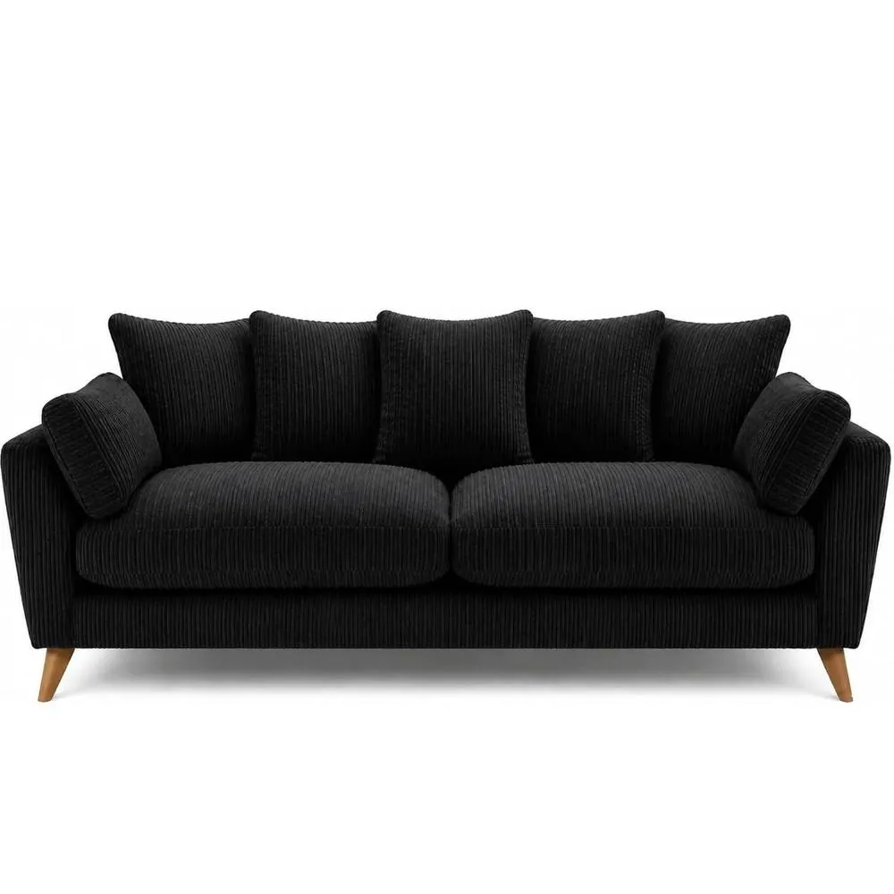 Bliss Furniture Harlow Jumbo Cord 3 Seater Sofa, Modern Tailored Design in Black