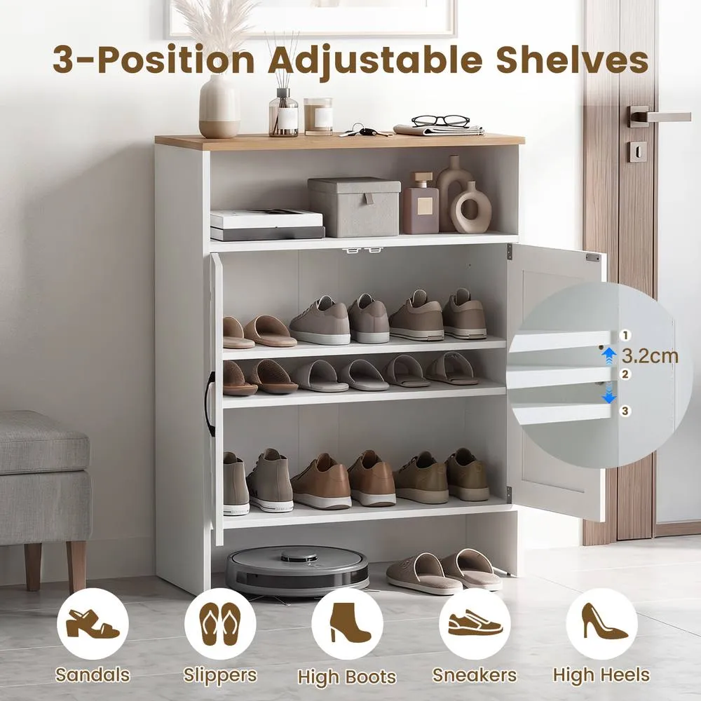Costway Shoe Cabinet w/ 2 Barn Doors Narrow Shoe Storage Cabinet Shoe Rack in White 3