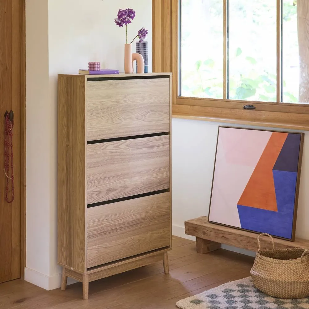 sweeek Scandi-style shoe cabinet with wood effct in Beige