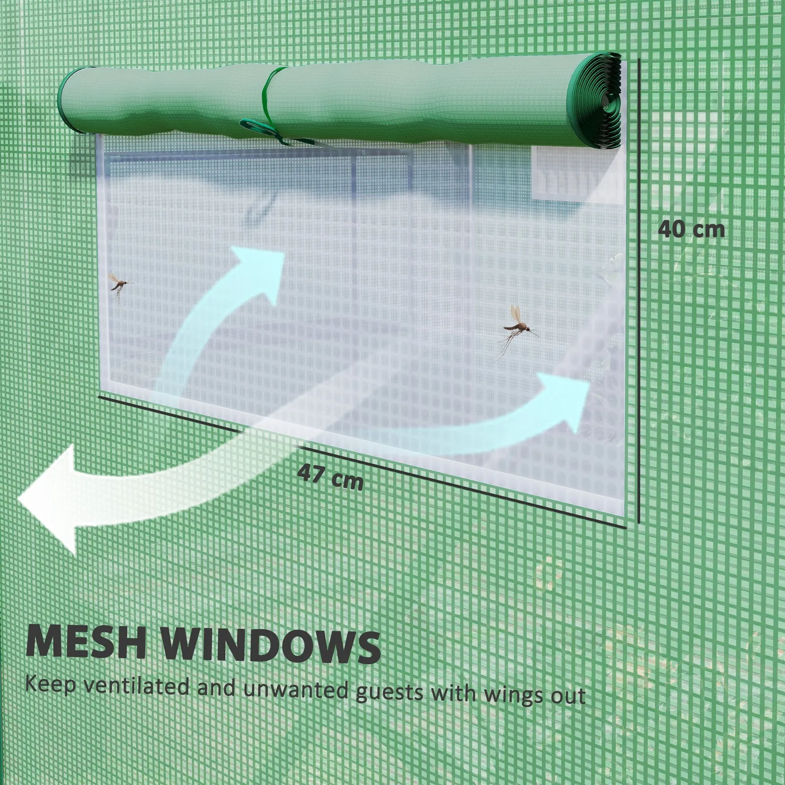 OUTSUNNY Polytunnel Greenhouse with 3 Roll-up Doors, 4 x 3 x 2m, Green 5