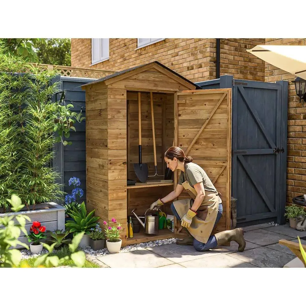 Dunster House Wooden Tool Shed 2m x 1m Sentry Box Garden Storage in Brown 4