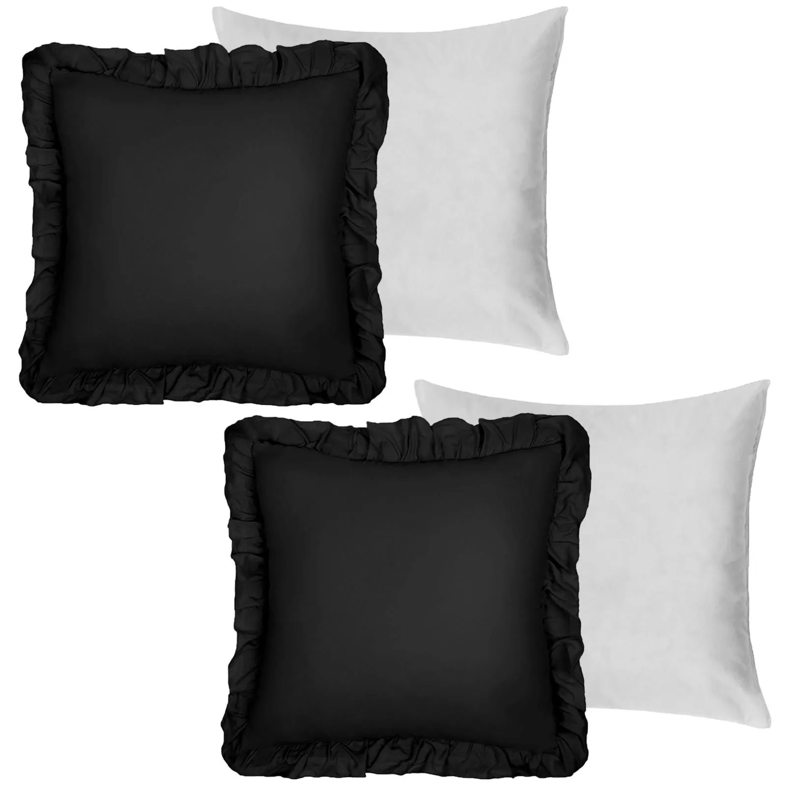 OHS 2 Pack Linen Frill Cushion Covers Filled Home Living Luxury in Black
