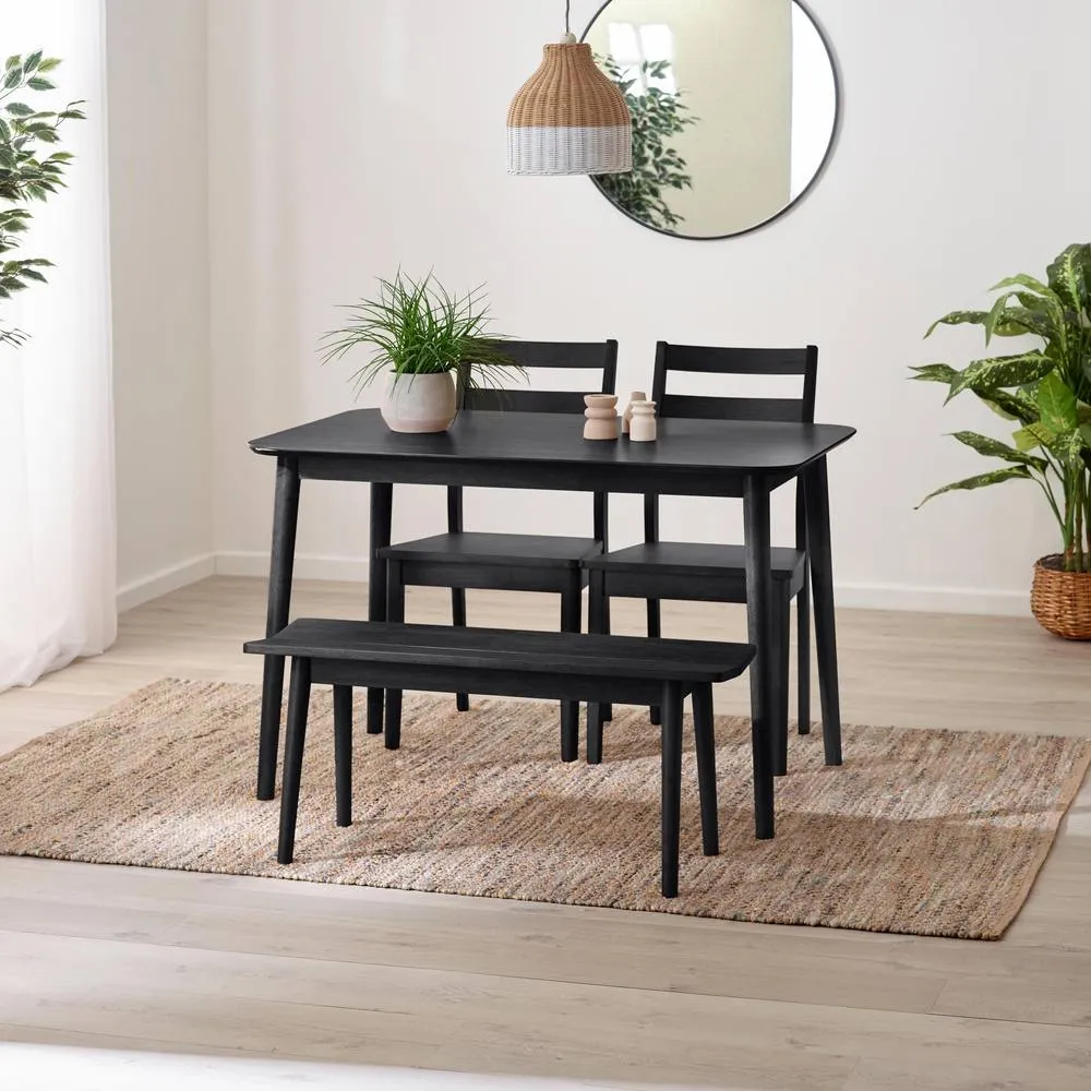 FurnitureboxUK Lynton Small Black Wooden Dining Table with 2 Chairs & Bench