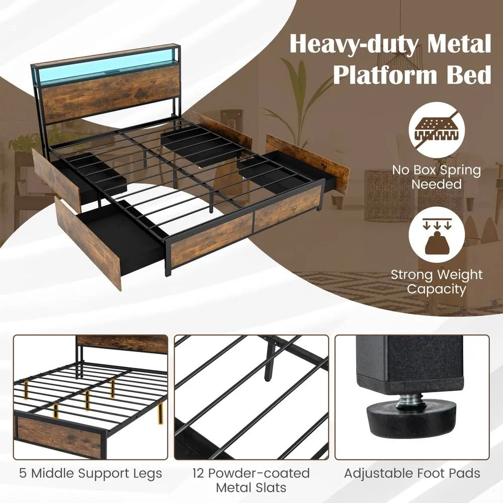 Costway King Size Bed Frame Metal Bed Platform LED Lights Headboard in Black 5
