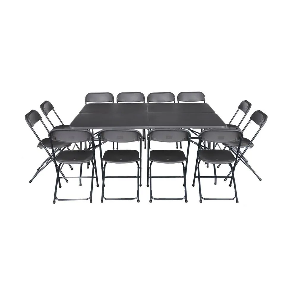 sweeek Pair of folding plastic reception tables with 12 chairs in Dark Grey 5