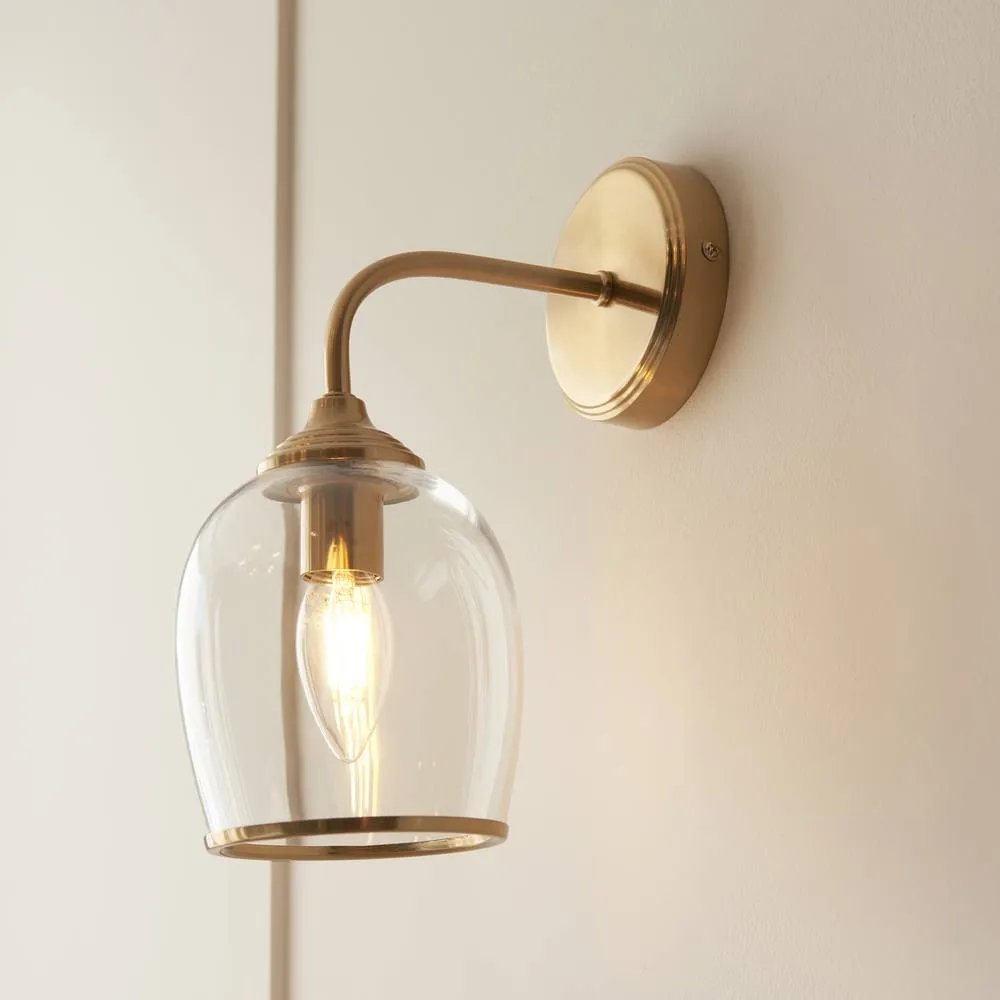Netlighting Ashcroft Dome Wall Lamp Brushed Aged Brass Plate & Clear Glass E14 in Gold 4