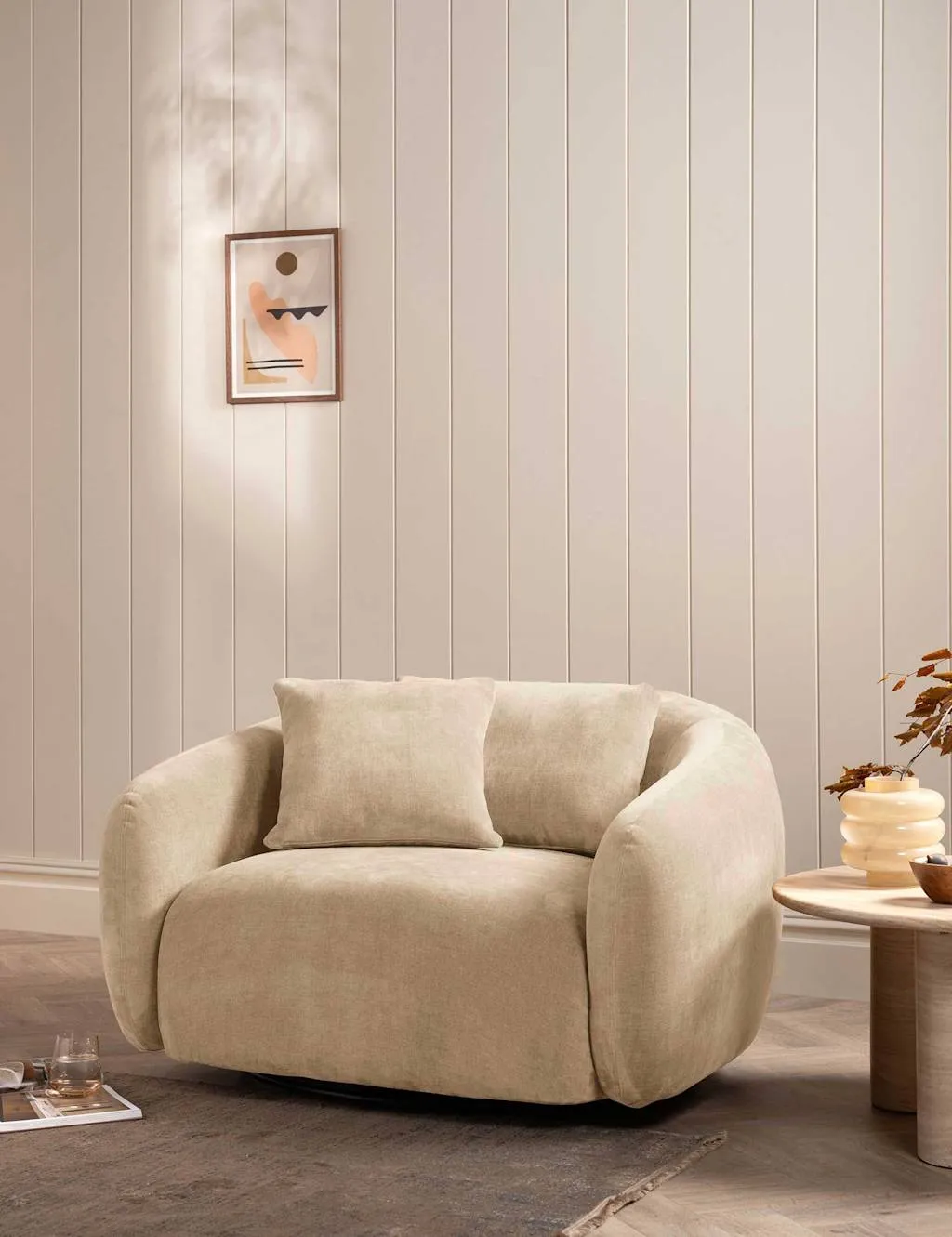 BARKER AND STONEHOUSE Cocoon Chenille Swivel Snuggle Chair Neutral