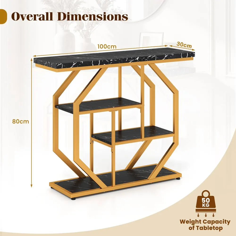 Costway 100CM Console Table 4-Tier Modern Entryway Table w/ Storage Shelves in Black 2