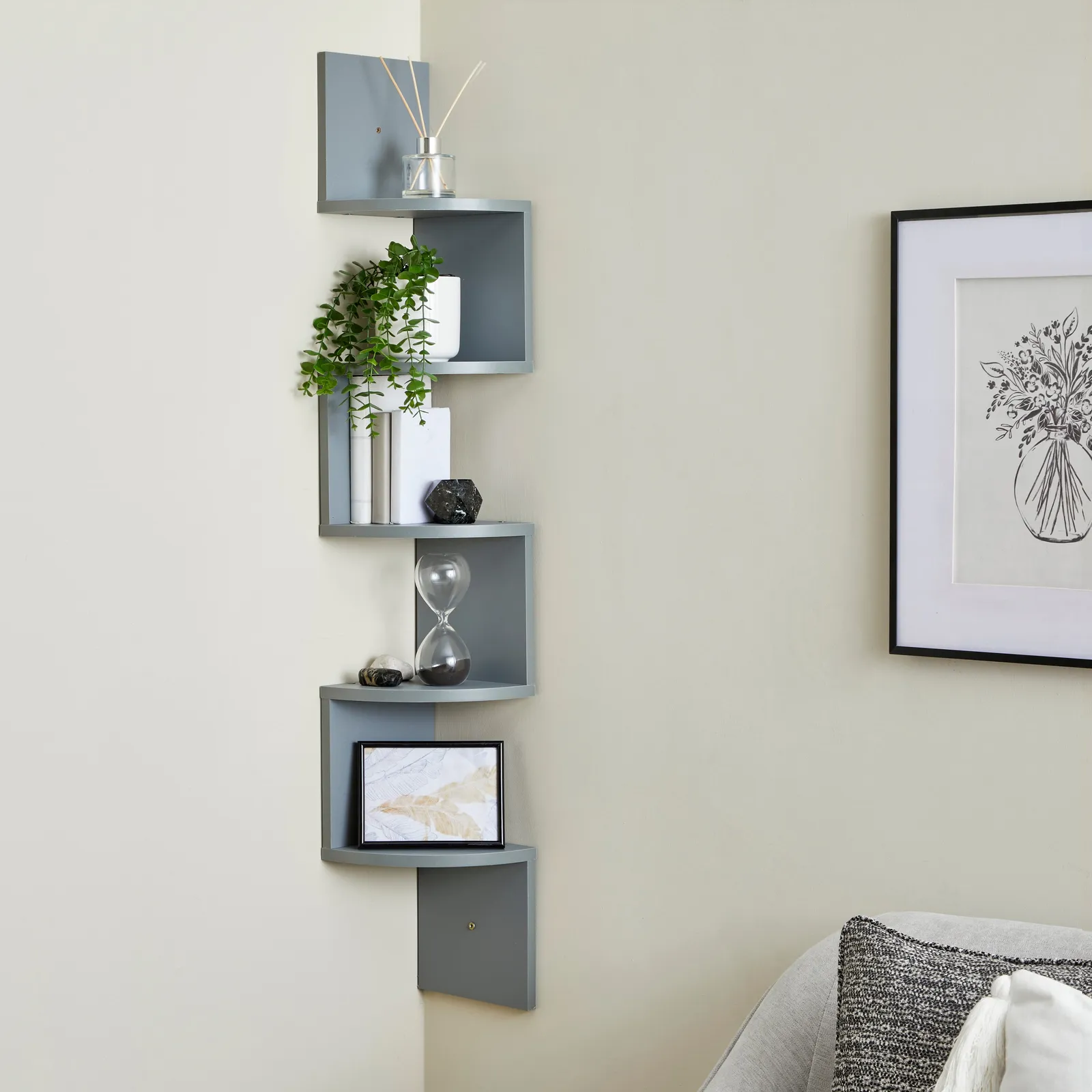Corner Wall Mounted Shelving Unit Grey