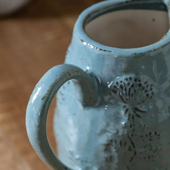 Crossland Grove Wildflower Embossed Ceramic Jug Duck Egg 210X145X205Mm, Blue 2