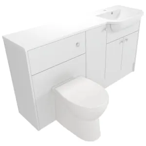Deccado Benham Bright White Right Hand 1500mm Fitted Vanity & Toilet Pan Unit Combination with Right Hand Basin 2