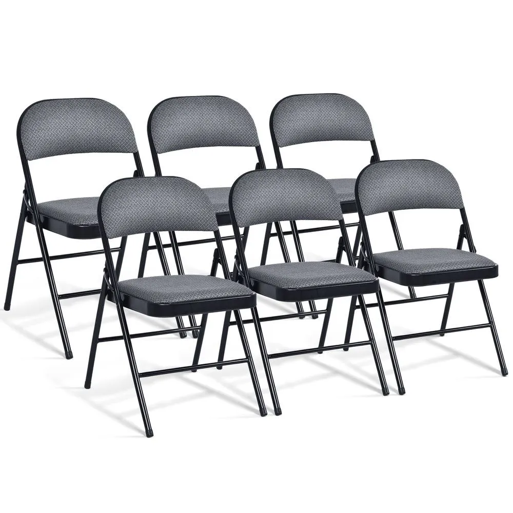 Costway Set of 6 Folding Fabric Padded Chairs w/Sponge Seat & Backrest-Grey in Grey