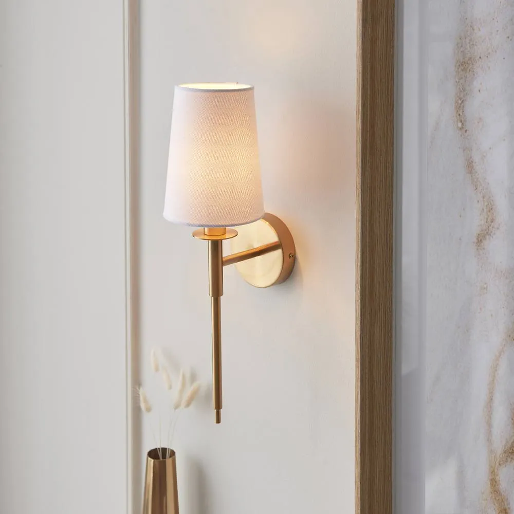 Netlighting Florence Wall Lamp Vintage Brass Finish & Fabric 6W LED E14 in White 3