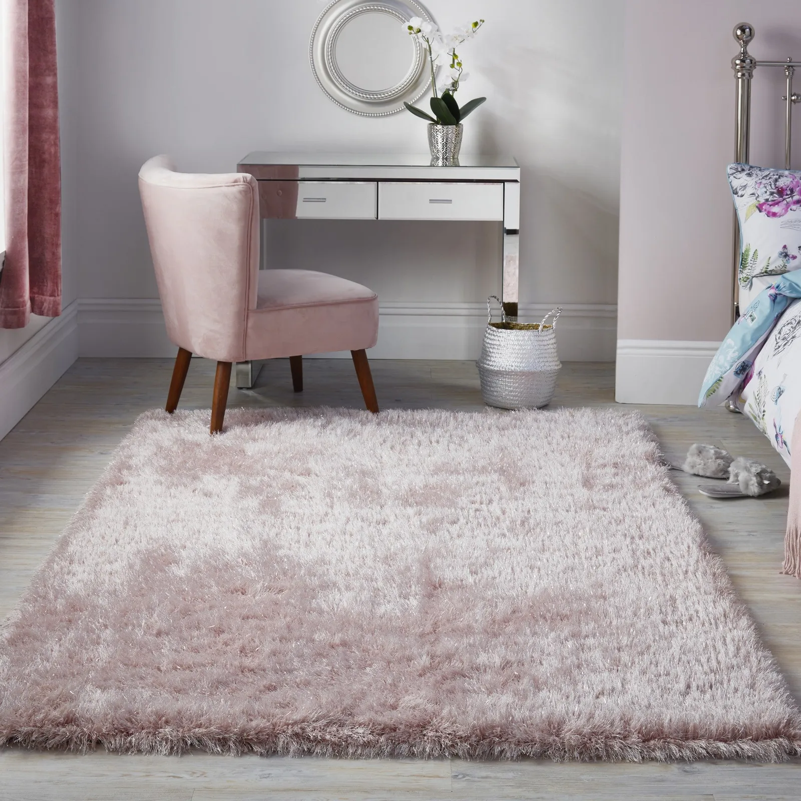 Riviera Sparkle Shaggy Rug Blush