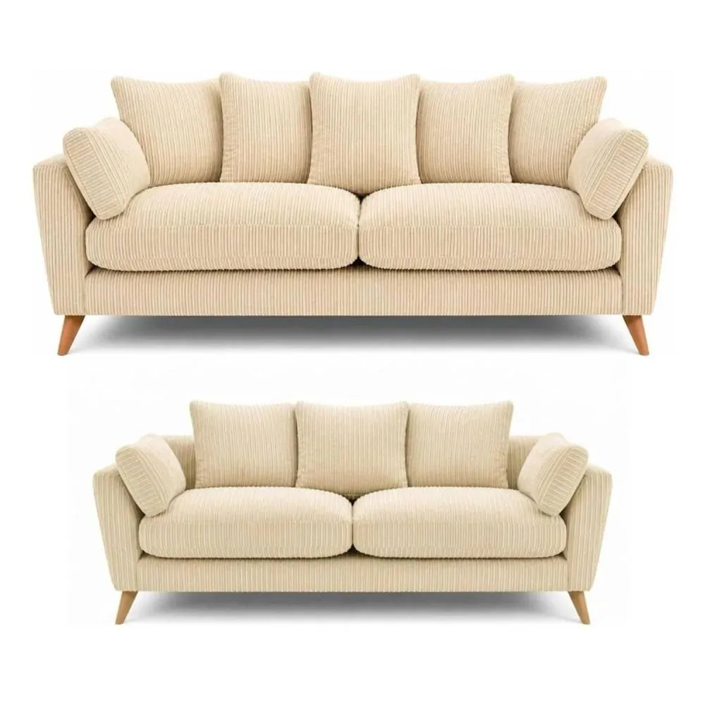 Bliss Furniture Harlow Jumbo Cord 3+2 Seater Sofa Set, Modern Tailored Design in Cream