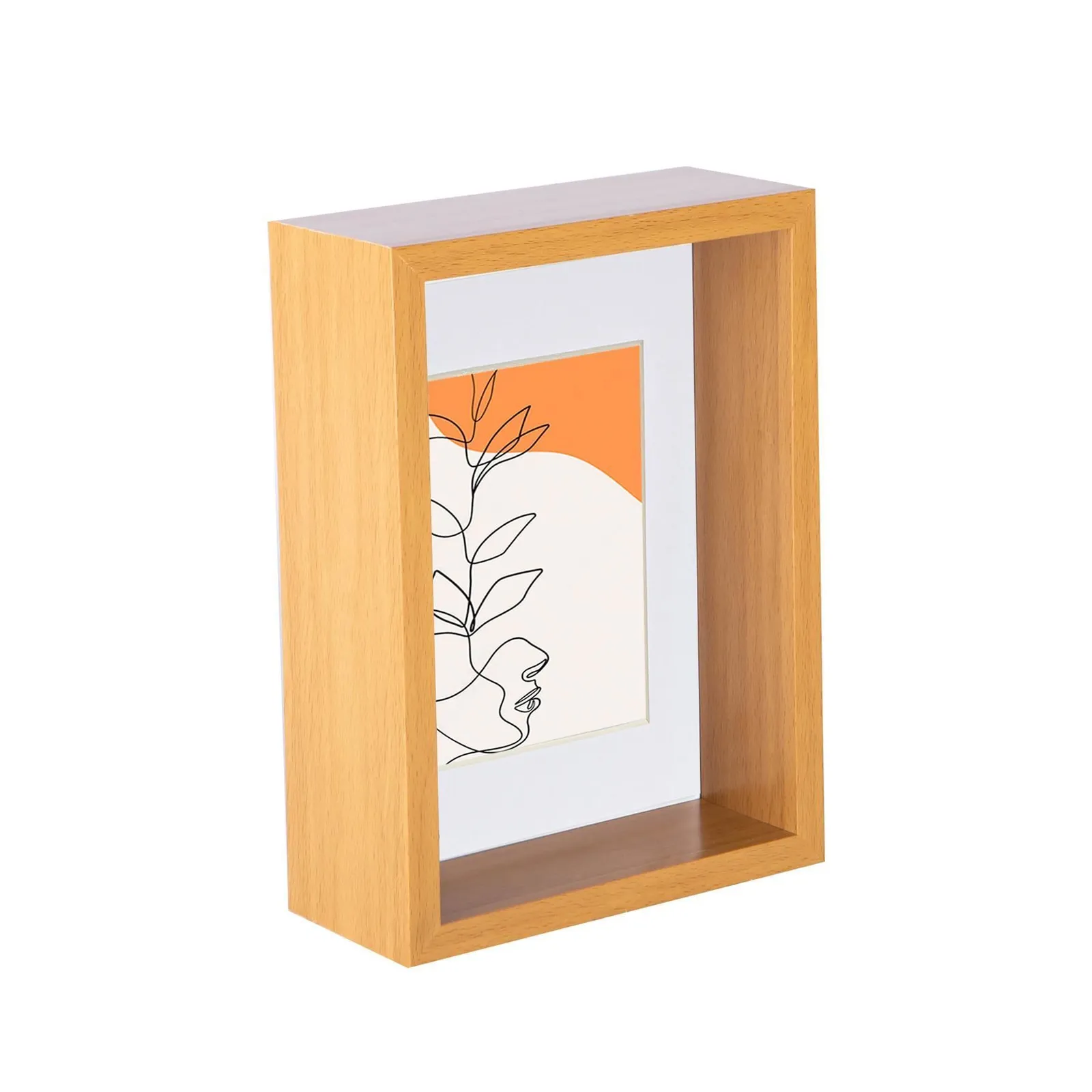 Nicola Spring 3D Deep Box Photo Frame - 5 x 7" with 4 x 6" Mount - Light Wood in White
