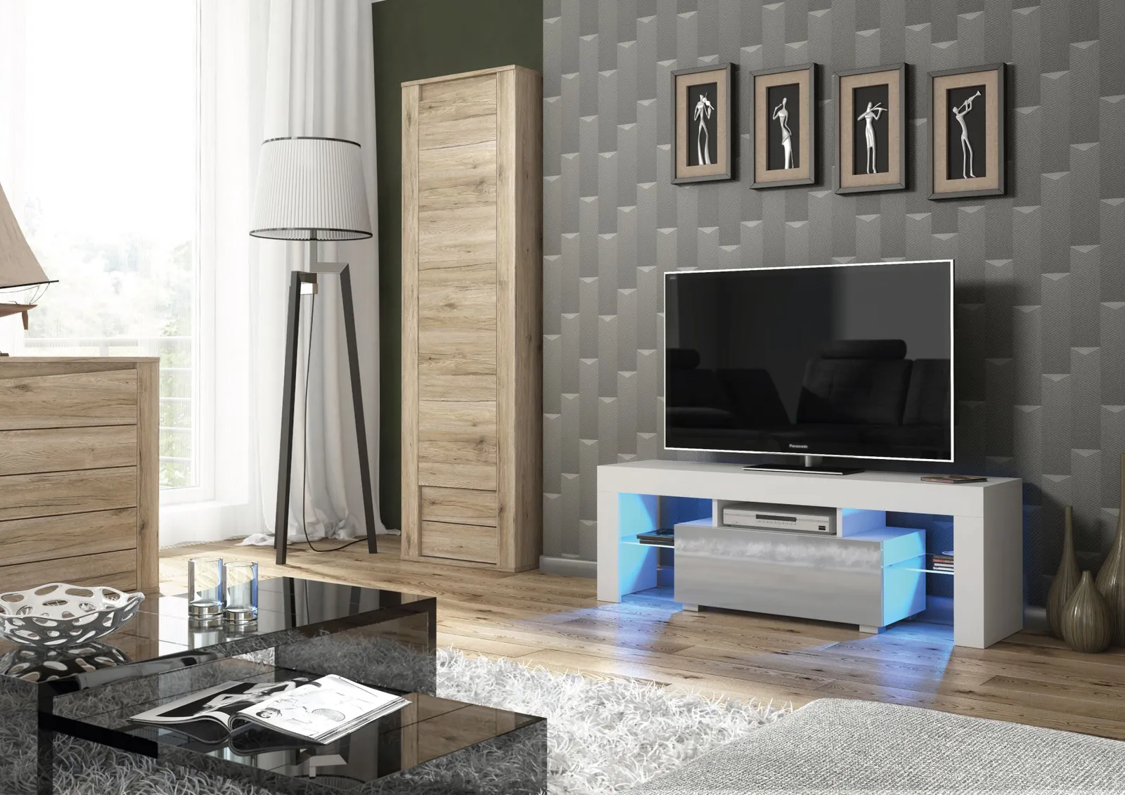 Creative Furniture Floe TV Unit 130cm - A Sleek & Elegant Cabinet with Gloss Doors & LED Lights in Grey 2