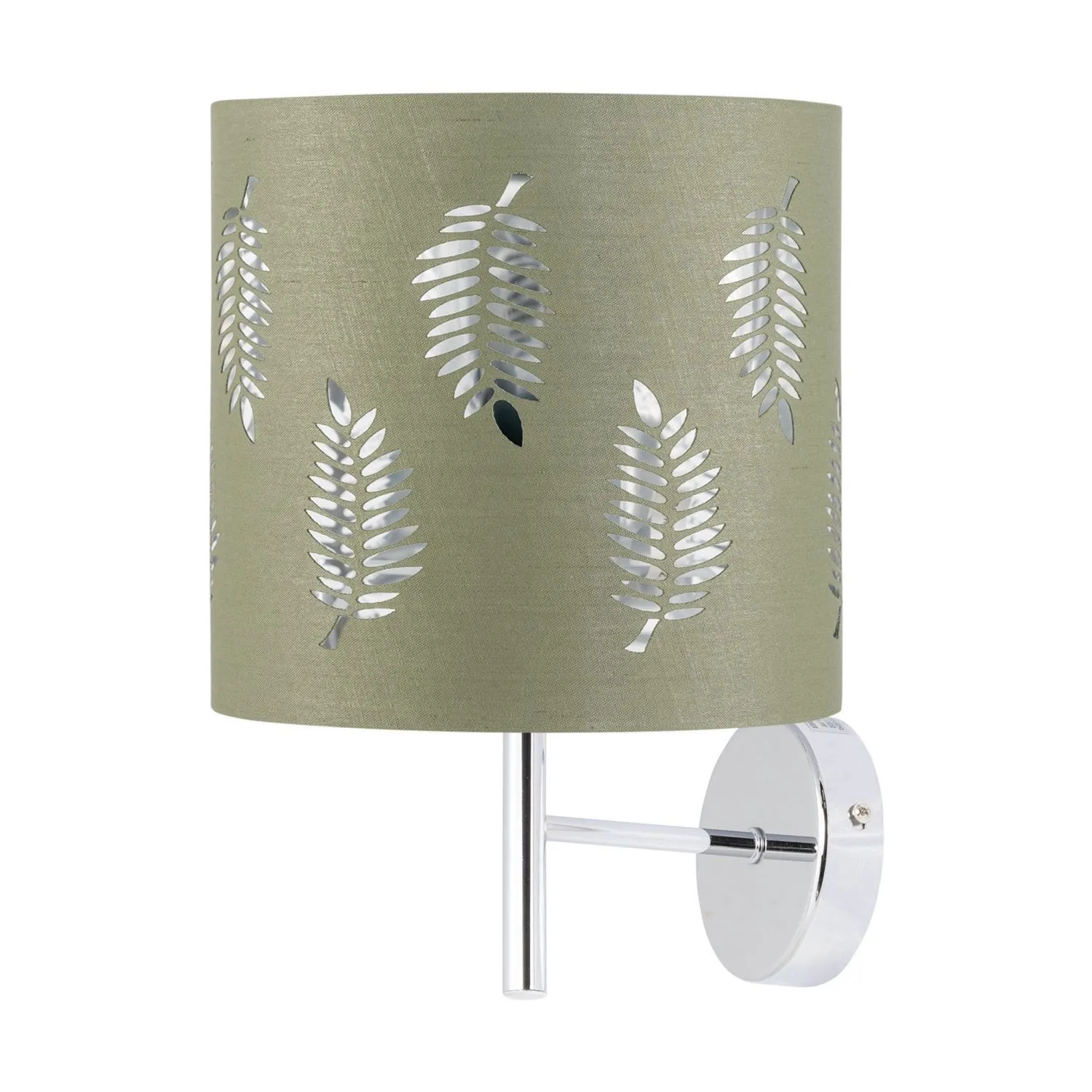 First Choice Lighting Brea - Chrome Wall Light with Sage Green Fern Shade in Silver