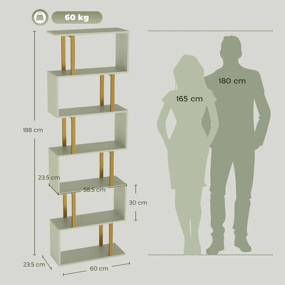 HOMCOM S-Shaped Bookshelf, 5-Tier Bookcase with Anti-Tip Strap, Light Green 3