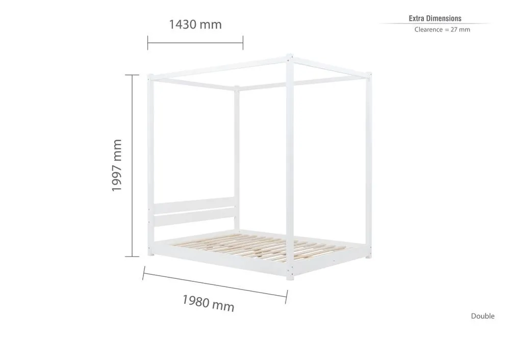 Birlea Four Poster Bed Frame Solid Wood 4 Poster Canopy Darwin in White 6